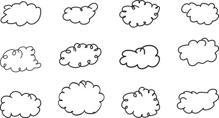 Hand drawn cloud shapes collection doodle line art illustration