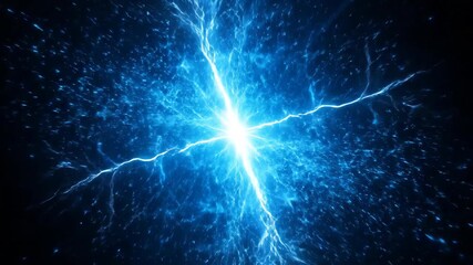Abstract blue electrical energy with lightning bolts. A pulsing plasma core with dynamic sparks. High voltage power and technology concept animation - Powered by Adobe