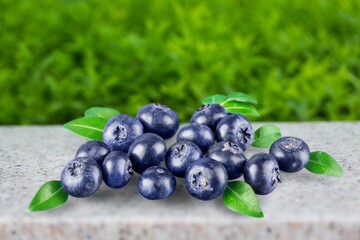Fresh ripe sweet tasty Blueberries with leaves