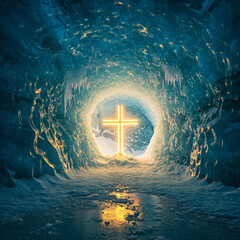 glowing celtic cross with neon light