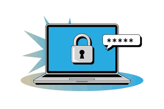 Vector art of laptop with lock and password on screen security concept, data protection, privacy, and access control vector illustration of computer security on transparent background