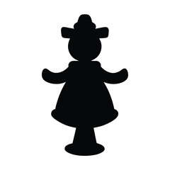 Silhouette of a stylized woman in dress and hat, with stand