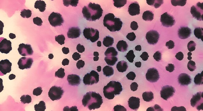 Abstract, symmetrical pattern resembling leopard print on a gradient pink and beige backdrop
