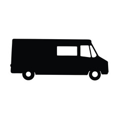 Isolated black silhouette of a van on white background illustration