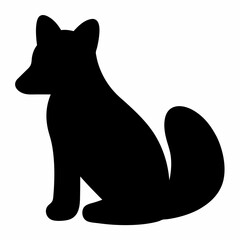 Silhouette of a Sitting Fox with a Bushy Tail on White Background