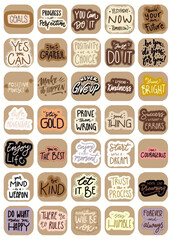 Obraz premium Collection of Inspirational Stickers with Positive Affirmations and Handwritten Typography for Decoration