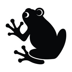 Simple black and white drawing of a frog with big eyes