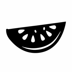 Minimalist black and white silhouette of a citrus fruit slice graphic design