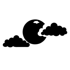 Silhouette of a full moon obscured by billowing clouds in the night sky