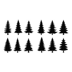 Obraz premium Collection of pine tree silhouettes isolated on white background