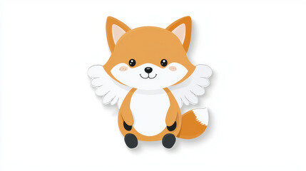 Fototapeta premium Cute baby fox with angel wings, smiling joyfully, perfect for stickers or illustrations