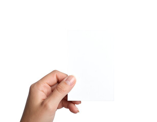 Obraz premium Hand holding a blank white card isolated on transparent background new png