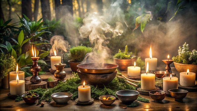 Mystical Umbanda and Orix&aacute;s Spiritual Symbols, Afro-Brazilian Umbanda Religion and Orix&aacute;s Symbolic Artwork