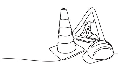 Continuous Line Drawing of Construction Safety Equipment