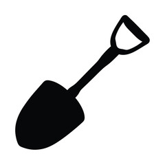 Illustration of a simple black silhouette of a shovel on white background