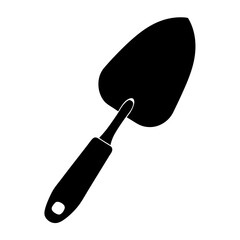 Black silhouette of a garden trowel for planting isolated on white
