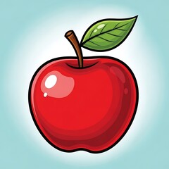 Vibrant red apple with green leaf and stem