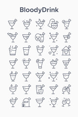 Collection of various cocktail glasses with different decorations and garnishes, perfect for a drinks menu.