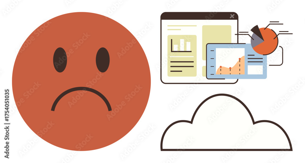Wall mural sad face with data charts, graphs, and analytics software interface above a cloud. ideal for concept