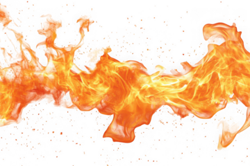 Dynamic orange and yellow fire flames with sparks on black background burning heat