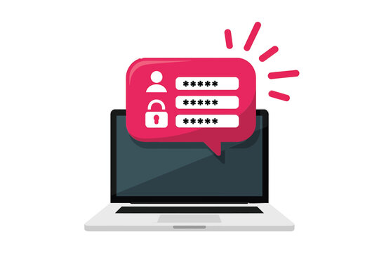 Laptop with login form on screen, password input, user icon and padlock, security concept isolated on on transparent background