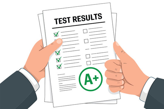 Test result with a grade and thumbs up isolated on vector illustration for education, success, achievement, and evaluation on transparent background