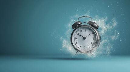 Alarm Clock Surging Through Water. Dynamic image of an alarm clock emerging from water, ideal for themes of urgency and time sensitivity.