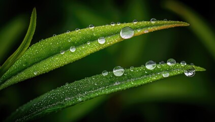 Dew-kissed leaves, close-up