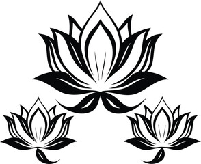Black lotus flowers graphic design black and white