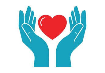 Obraz premium Hands holding a red heart isolated on, symbolizing love, care, and support, conveying a message of compassion and kindness in a simple vector design on transparent background