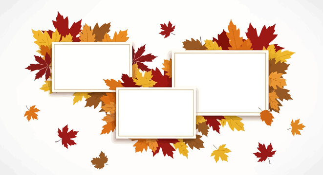 Autumn leaves frame collage with three blank white rectangles for text or photos.