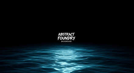 This image is a dark, moody background. The top half is pure black, creating a sense of emptiness or night. The bottom half depicts a body of water, likely a dark sea or ocean. The water is illuminate
