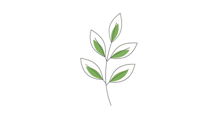 A simple line drawing of a plant stem with green and white leaves.