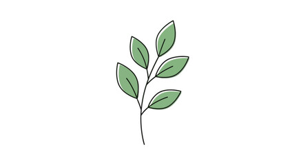 A simple, minimalist line art drawing of a green leafy branch on a white background.