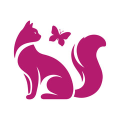 Cat with butterfly logo style silhouette illustration