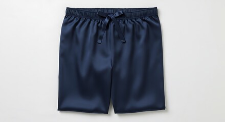 Navy blue silk pajama shorts isolated on white background for commercial usage and mockups
