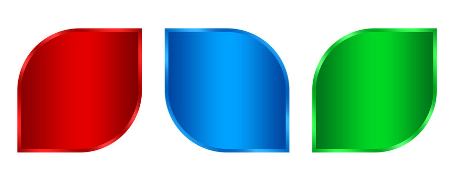 gradient Glossy leaf Buttons in Green, Red, and Blue basic shape element png file