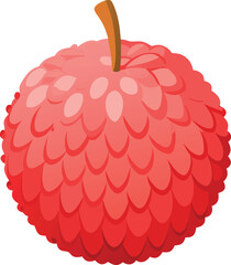 Illustration of a vibrant lychee fruit with green leaves on a