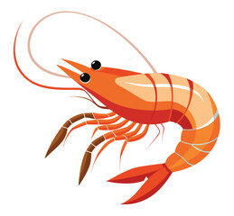 A vibrant orange shrimp with long antennae