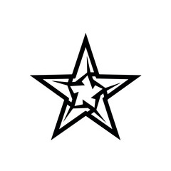 Stylized five pointed star with an inner star design icon.