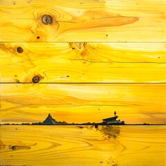 Wooden surface with yellow hues, and a silhouetted horizon