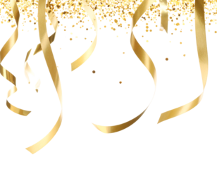 Golden confetti and streamers isolated on transparent background new png