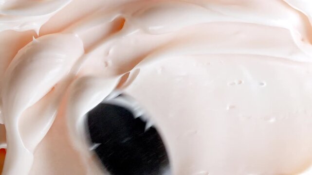 Cosmetic Smears of Creamy Texture with a Spatula, Cosmetic Skin Cream, Face Mask close-up. Concealer, Gel Fluid, Makeup Brush. Beauty Skincare Product Sample. High quality 4k footage