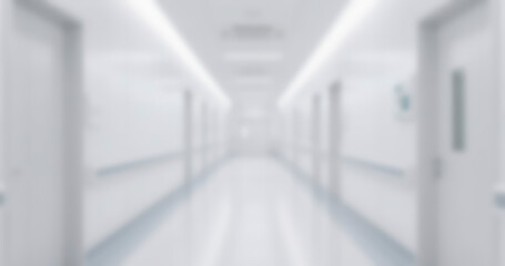 Modern hospital corridor interior Blurred with bright lighting and clean design
