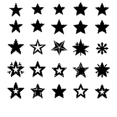 Collection of assorted black star shapes with grunge texture.