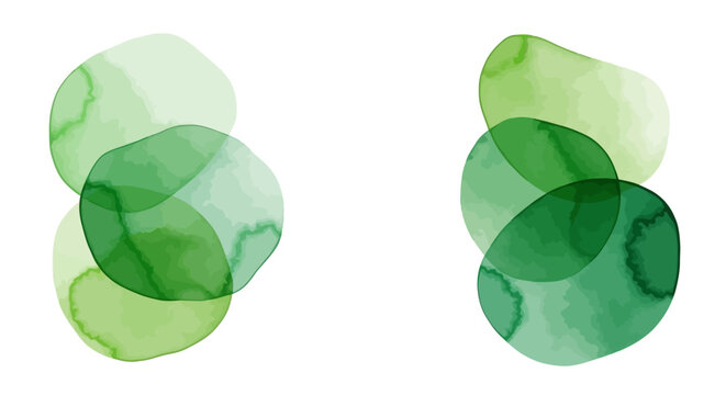 Watercolor green blobs overlapping in two clusters on a white background.