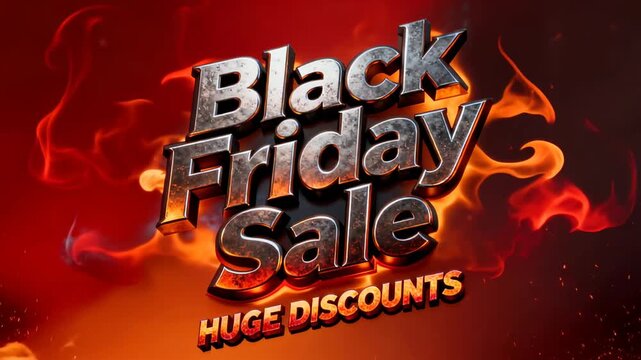 Metal lettering advertising massive price reductions surrounded by intense fire and embers
