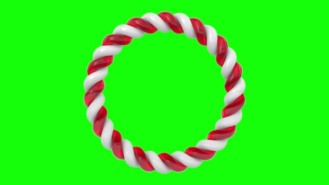 Frame from candy cane on green background. Isolated 3D illustration