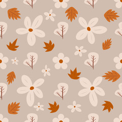 Warm Fall Foliage Background, Minimal Nature Vector Design for Fabric, Wallpaper, Wrapping Paper, and Seasonal Decoration