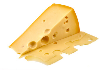 Gouda Cheese Wedge with Slices, isolated on white background